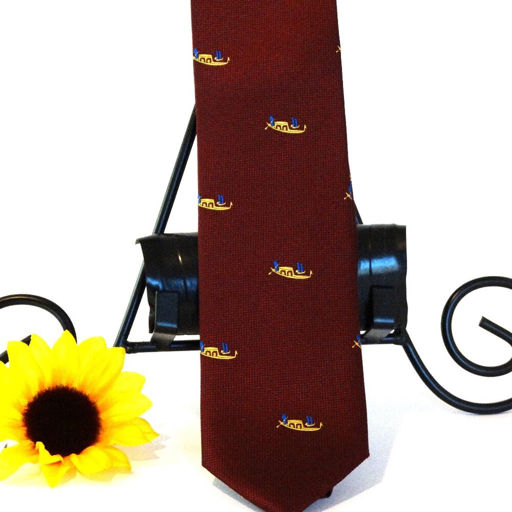 Fabris Venezia 100% Silk Gondola Red Yellow Blue Italian Made Tie 60x3 LONG EUC